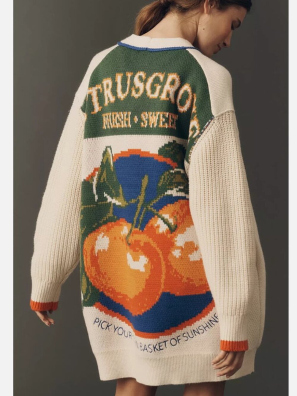 Anthropologie Maeve Cotton Blend Veggie Fruit Motif Cardigan Sweater XL NWT